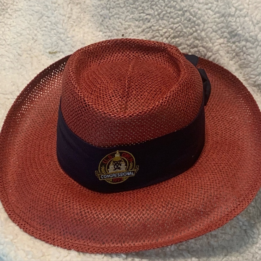 Vtg Golf Us Open 1997 Congressional Hat Womens Straw Woven Shade Wide Brim Hat